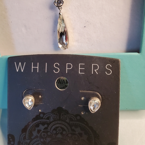 💖 Teardrop silvertone 16" necklace with Whispers  crystal stud earrings - Picture 6 of 6